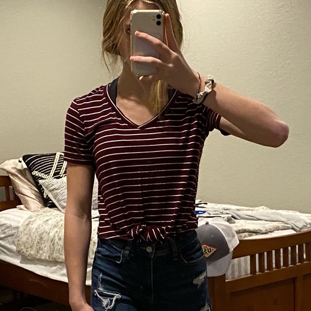 maroon striped tee